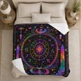 thumbnail image 5 of Zodiac Wheel with Crystals and Moons, Mystical Astrology Style for Zodiac Lovers, Rainbow Star Chart and Birthday Gift, Soft Flannel Blanket for Bedroom and Meditation Room, Celestial Home Decor, 5 of 9