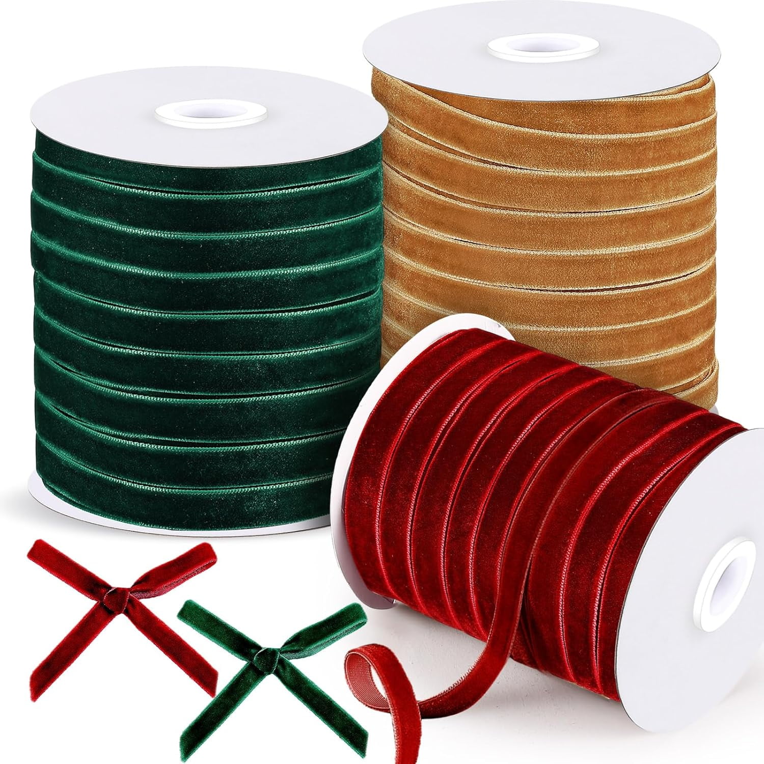 3 Roll Velvet Ribbon 3/8 Inch x 50 Yards Spool Wide Single Face Ribbons 150 Yards Vintage Velvet Ribbon for Gift Wrapping Decoration Party Wedding Bow Arts Crafts(Burgundy,Green,Khaki)