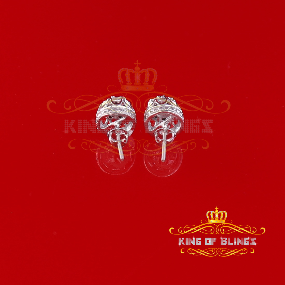 King of Bling's 0.05ct Diamond Stud Earrings For Women White 925 Sterling Silver Stud For Men