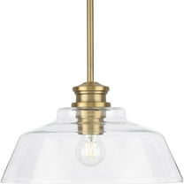Singleton Collection One-Light 14" Vintage Brass Farmhouse Medium Pendant Light with Clear Glass Shade