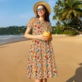 thumbnail image 4 of Rateoe Autumn Leaves 3 Pattern Women’s Short Sleeve Dress – Casual Elegant Summer A-Line Dress for Everyday Wear, 4 of 6