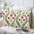 thumbnail image 2 of Summer Decorative Throw Pillow Covers 18"x 18" Set of 2, Floral Embroidered Farmhouse Hot Pink Flowers Green Vine Patterned Cotton Canvas Cushion Case for Sofa Couch Bed Living Room Decor, 2 of 7