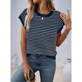 thumbnail image 4 of Women's Striped Vest Pullover Round Neck Cap Sleeve Summer Casual Wear Blue M, 4 of 9