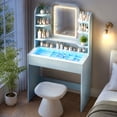 thumbnail image 4 of ICEELF Small Vanity Desk for Girls with Tempered Glass Top, Smart RGB Drawer, APP & Remote, 6000+ Colors, Music Sync, Timer, 3-Color LED Mirror, 5 Shelves, Blue, 4 of 10