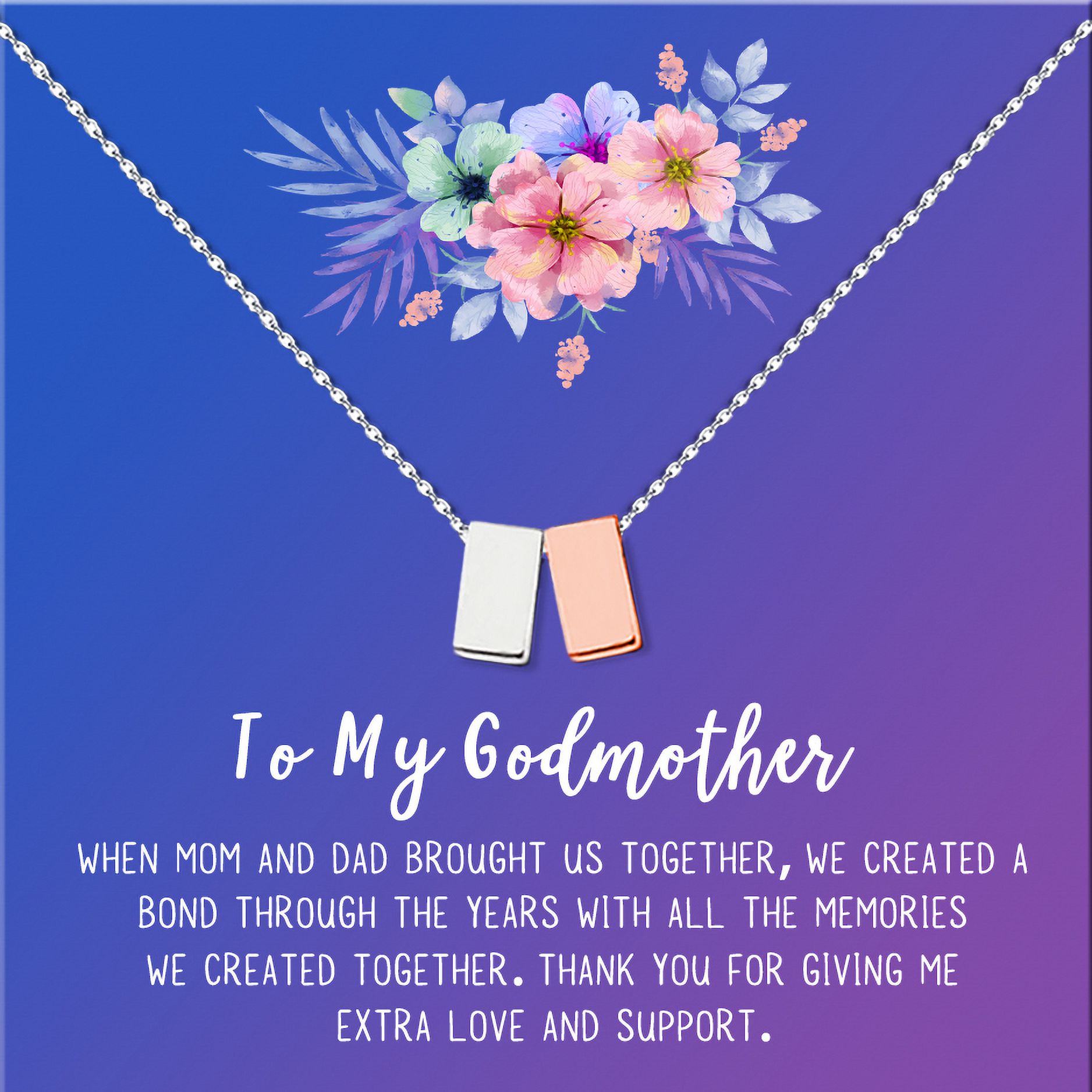 To My God Mother Mother's Day Gift, Gift for Her, Godmother's Day Gift, Godmother's Gift for Mother's Day, Godmother's Day Necklace and Card[Silver and Rose Gold Cube,Blue-Purple Gradient]