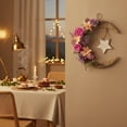 thumbnail image 6 of Ramadan Mubarak Crescent Moon Hanging Décor, Burlap Textured Moon with Pastel Faux Flowers & Greenery, White Star Sign with Gold Lettering, Islamic Wall Door Hanging Ornament for Ramadan Home Décor, 6 of 7