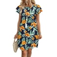 thumbnail image 2 of Women's Summer Dresses Ruffle Sleeve Round Neck Loose Swing Sundresses with Pockets Plain/Print Tropical Flowers M, 2 of 7