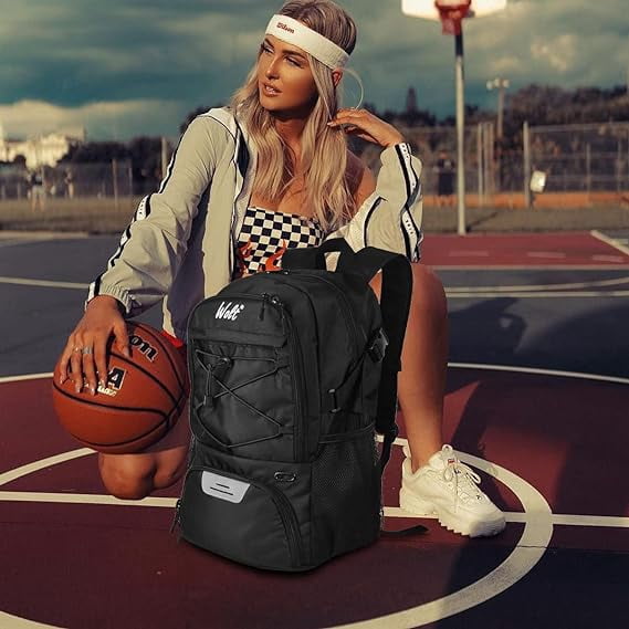 WOLT Best Basketball Backpack for Man with Ventilated Shoe & Ball Compartments, 34L Basketball Bag Black