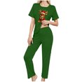 thumbnail image 2 of BLTIBY Women's Pajamas Set 3 PCS Cute Christmas Short Sleeves Loose Comfy Crop Tops Pj's Pants Outfits and Shorts Loungewear Green M, 2 of 9