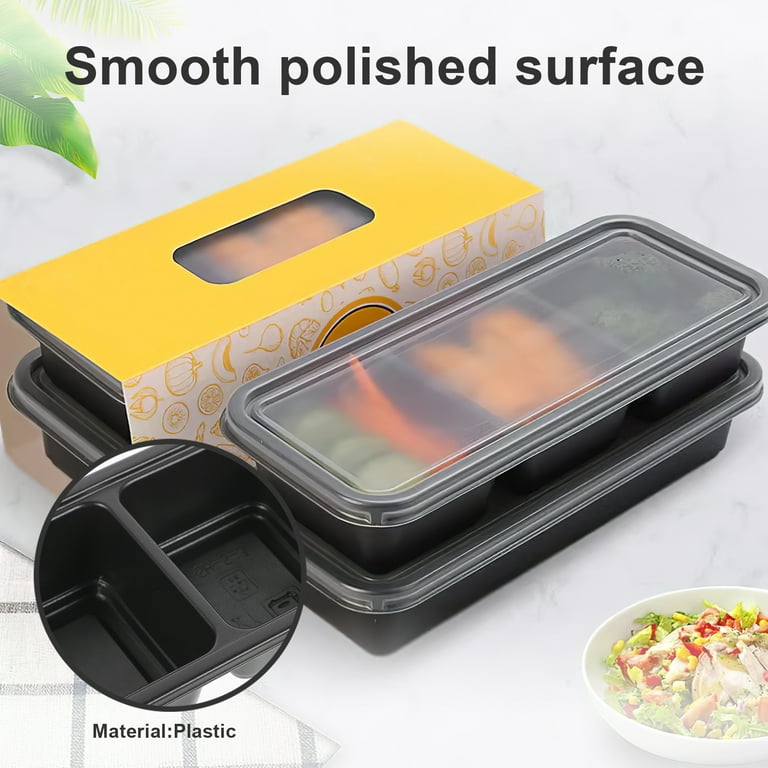 15pcs Disposable Lunchbox Plastic Japanese Eco-friendly Bento Box Sushi Box  Portable Food Storage Container for Kitchen Restaurant (Three Compartments