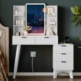 thumbnail image 7 of FANRAL LED Lighted Mirror Vanity Desk with Fluted Design,Charging Station & Glass Top,Modern Dressing Table with Storage Drawers & Shelves for Bedroom,White Vanity, 7 of 7