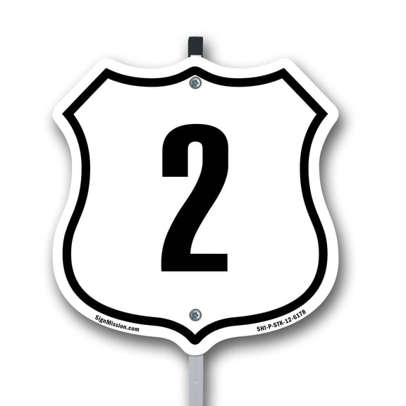 Number 2 12 inch X 12 inch Shield Shaped Rust-Free Aluminum Metal Sign with Aluminum Mounting Stake Weather Resistant Made in the USA