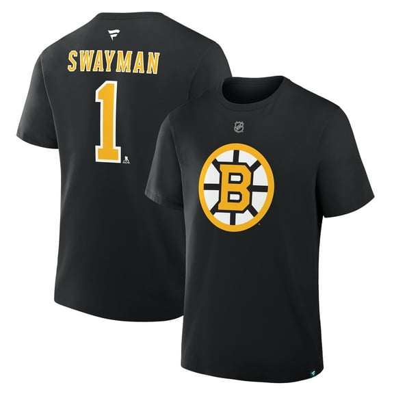 Men's Fanatics Jeremy Swayman Black Boston Bruins Authentic Stack Name & Number T-Shirt