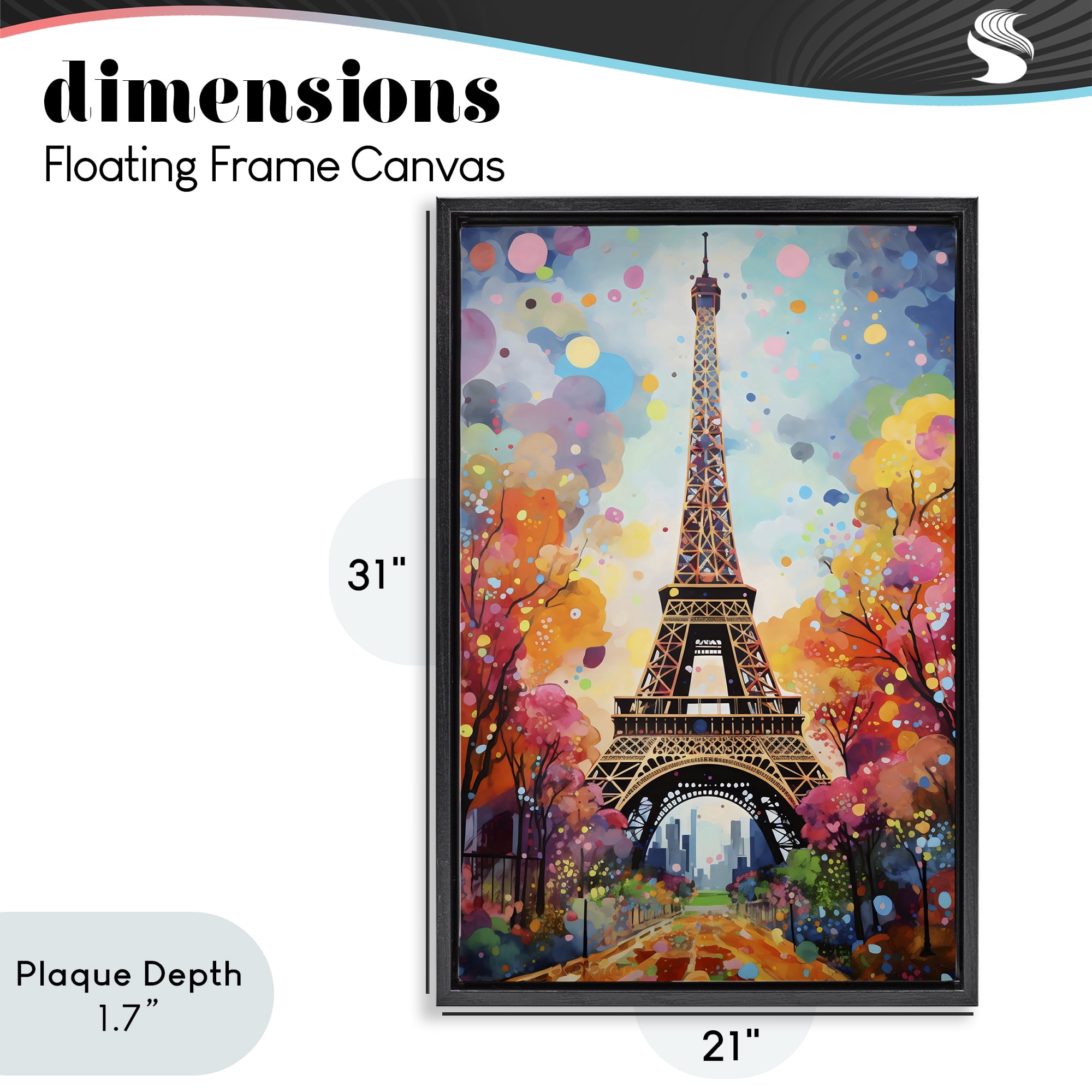 Stupell Industries Eiffel Tower with Colorful Trees Black Framed Floater Canvas Wall Art, design by Creative Studio