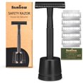 thumbnail image 1 of Maquinilla de afeitar de seguridad Bambaw de doble filo para hombre con soporte y 5 cuchillas de repuesto de doble filo, de metal, de una sola hoja,, 1 of 6