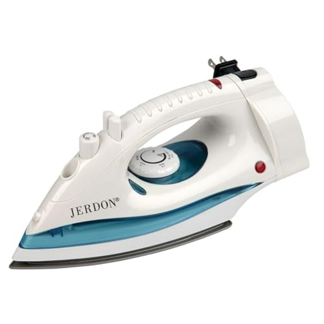 Plancha de hotel Jerdon con cable retráctil - Plancha blanca de tamaño mediano - Doble apagado automático - Cable retráctil de 2,13 metros - 1200 vatios - J913B