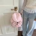 thumbnail image 5 of Women Men Nylon Bookpack Drawstring Solid Color Students Bookbags Large Capacity Travel Daypack Bag for Commute (Pink), 5 of 12
