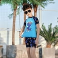 thumbnail image 3 of Hiijoy Big Boys 3-Piece Swimsuit Short Sleeve Rash Guards Shorts Hat Quick Drying Bathing Suit, Sizes 2-12, 3 of 8