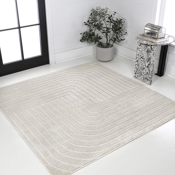 JONATHAN Y SCANDINAVIAN 8' Square Area Rug, Odense Minimalist Angle Geometric - Ivory/Cream, SCN101A-8SQ