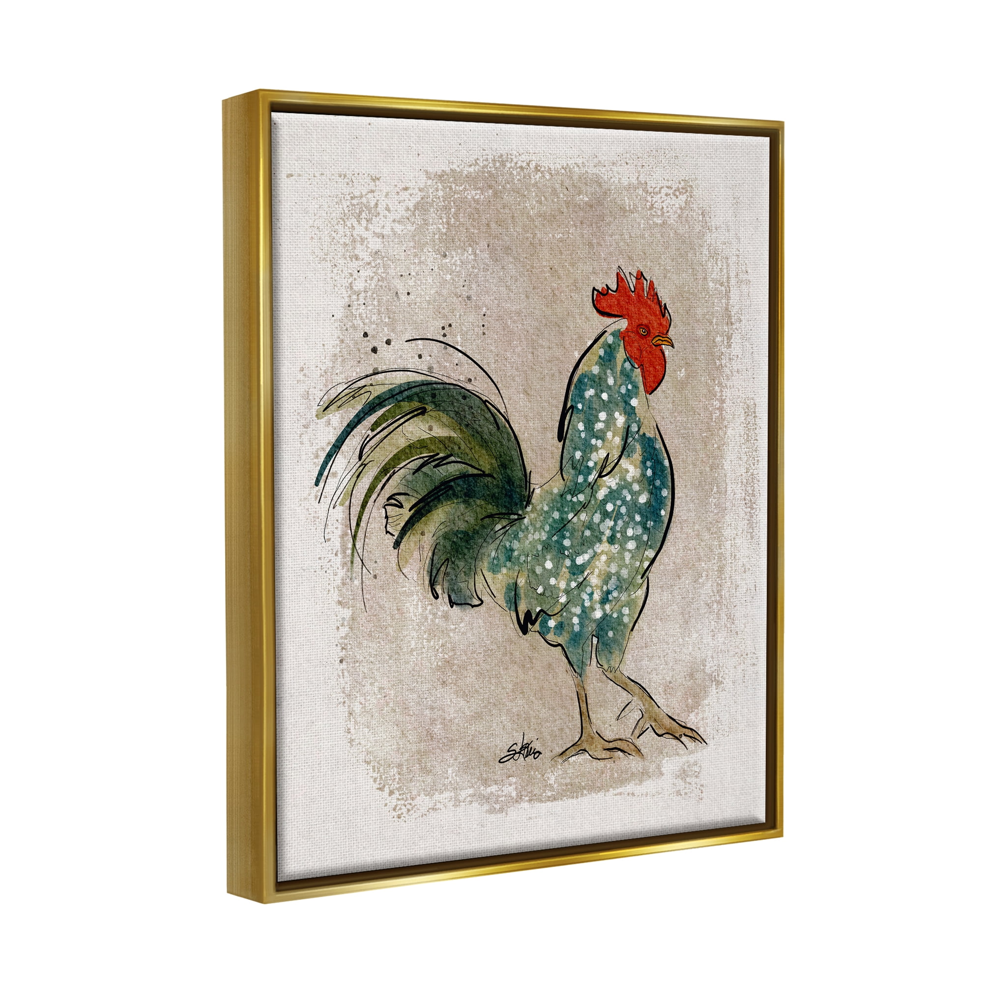 Stupell Speckled Hen Country Bird Animals & Insects Painting Gold Floater Framed Art Print Wall Art