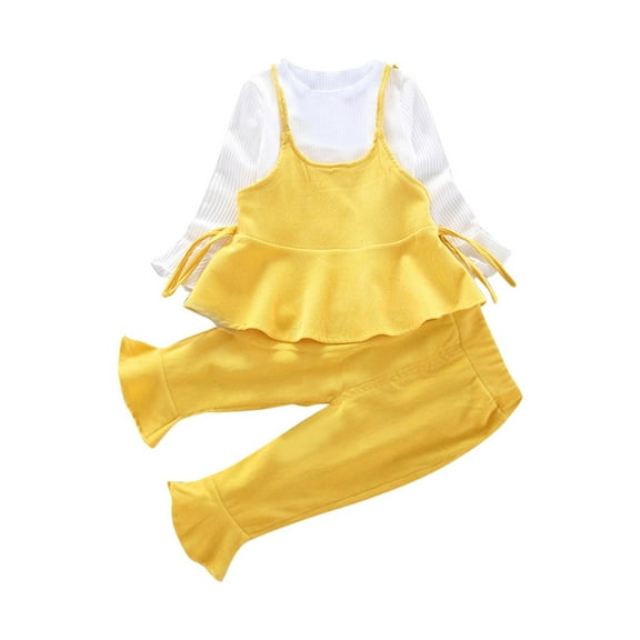 SHTXOZHI Toddler Baby Girls Outfit Long Sleeve Tops Camisole Flare Pants 3Pcs Set Kids Fall Clothes