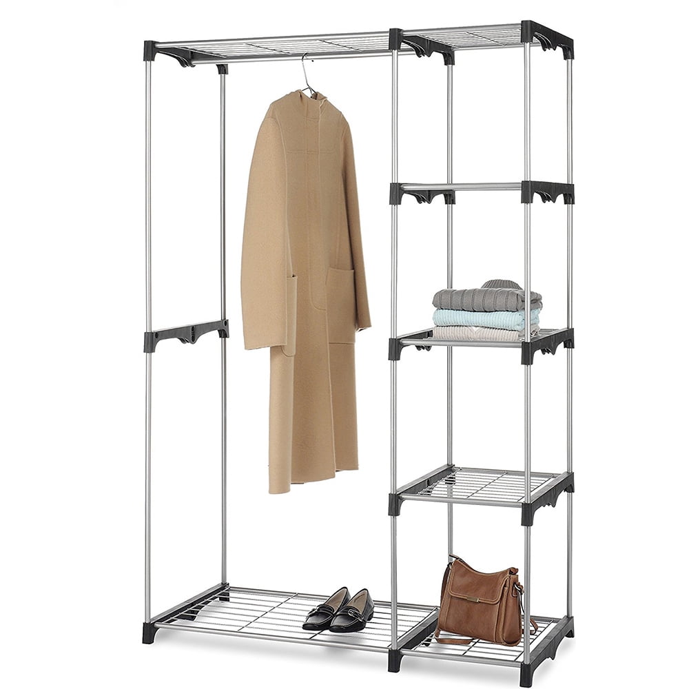 Whitmor Double Rod Closet System, Metal with Resin Connectors, Silver and Black, Adult