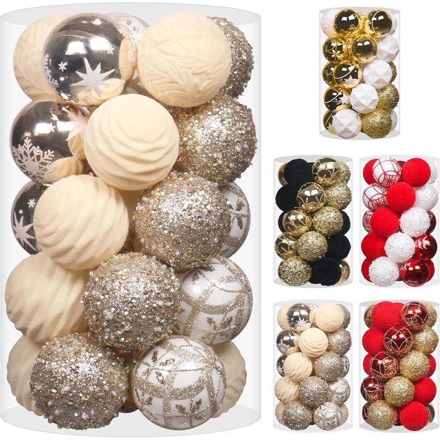 Boules de Noël en Velours de 2,36 Po, 25 Pcs Décorations Suspendues de Sapin de Noël Floquées Rouges/blanches, pour Décoration Intérieure de Fête de Noël à la Maison, Mariage et Jours Fériés.