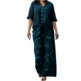 thumbnail image 1 of Blouse à Manches Longues Imprimée Décontractée avec Col Rabattu pour Femmes, Ensemble Pantalon Long Assorti, Mélange de Lin, Coupe Décontractée, pour Usage Quotidien et Fêtes, 1 of 8