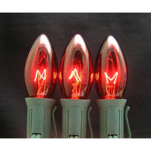 7 Watt C9 Transparent Outdoor Patio Party Christmas Novelty Replacement Bulbs, 25 Pack (Red)