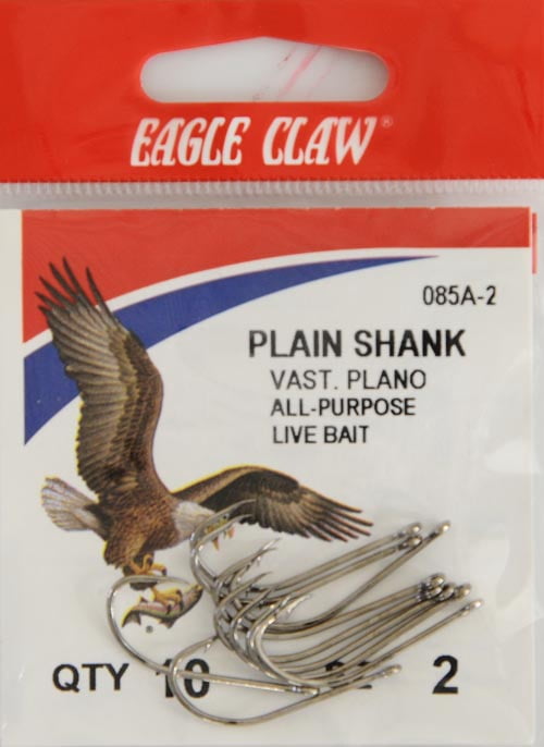 (3 pack) Eagle Claw 085AH-2 Plain Shank Offset Hook, Nickel, Size 2, 10 Pack