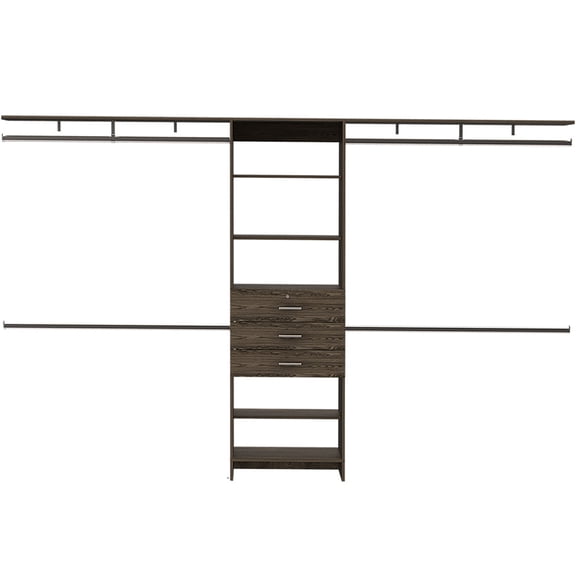 JERFIT Closet System with Drawers & Shelves, Freestanding Bedroom Wardrobe Organizer, Dark Walnut Finish
