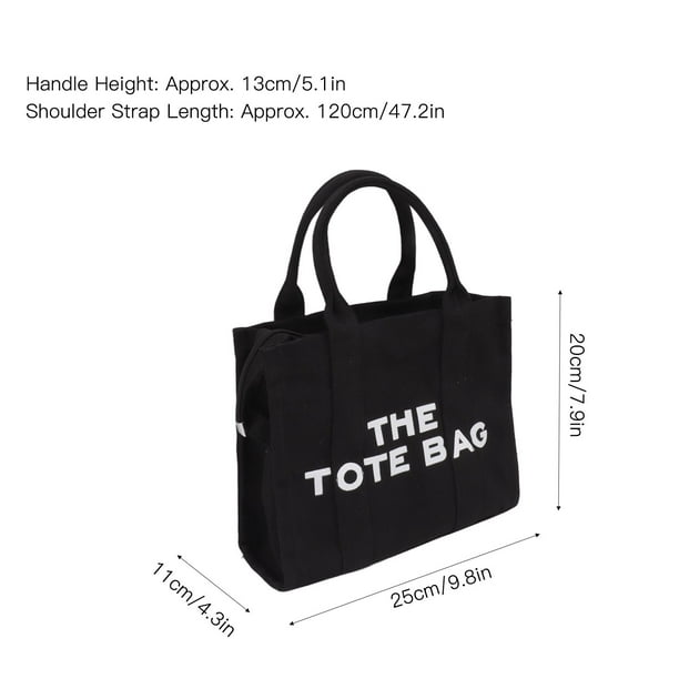 Canvas Tote Bag Waterproof Abrasion Resistant Adjustable Strap Casual Shoulder Handbag for School Office Travel Black