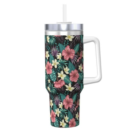 

Salouo Green Tropical Leaves for 40oz Water Bottle with Handle & Flip Straw - Stainless Steel Vacuum Insulated Tumbler-Reusable Travel Coffee Mug- Gifts for Women & Men