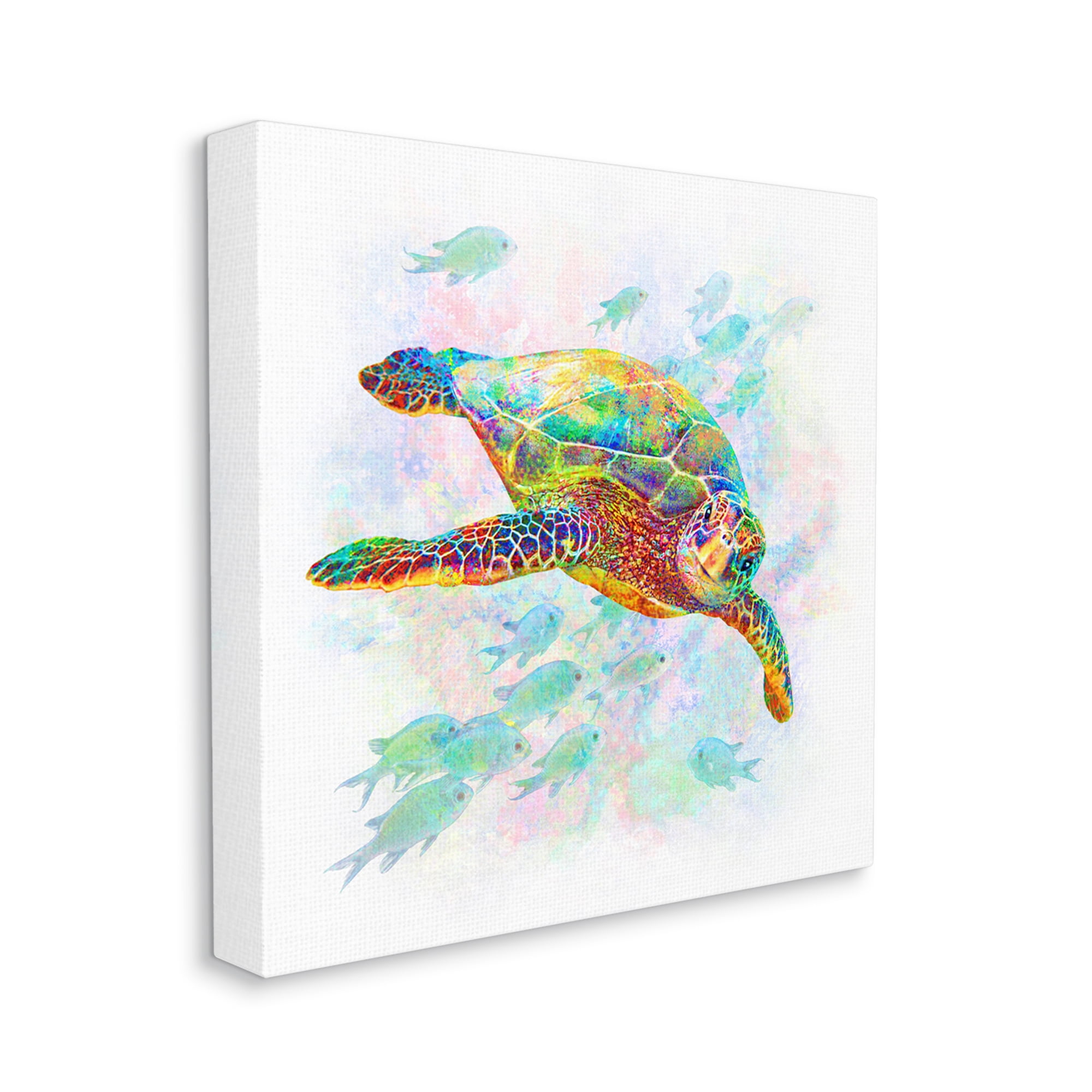 Stupell Industries Kaleidoscopic Sea Turtle Speckled Rainbow Fish Swimming Graphic Art Gallery Wrapped Canvas Print Wall Art, Design by Michael Shelton