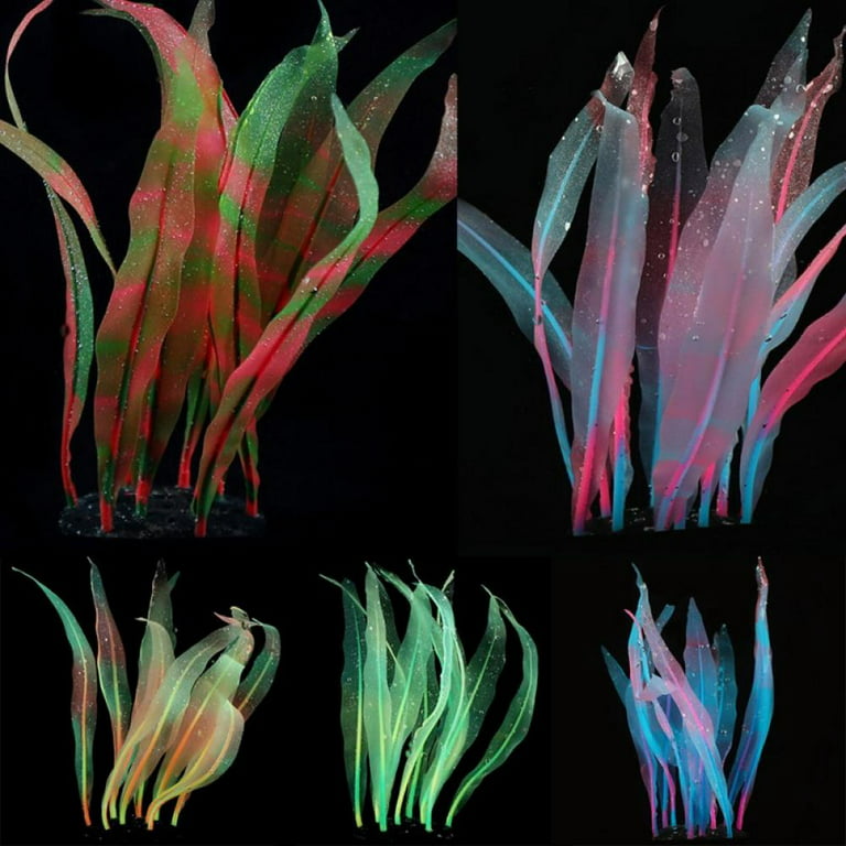 Taykoo Glowing Effect Kelp Decorative Seaweed Artificial Silicone Ornament for Fish Tank Aquarium, Size: Small, Green