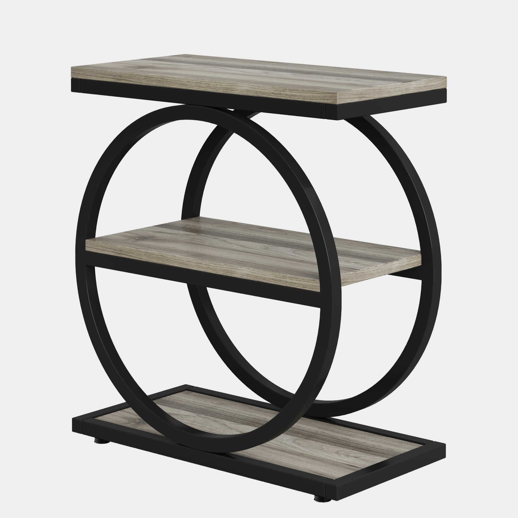 MAYEERTY 3-Tier Industrial End Table, Round Thick Metal Frame E1 MDF Storage Side Table, Multi-Purpose Sofa Nightstand for Indoor Outdoor