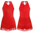 thumbnail image 1 of Miaeowve Robe de Danse Latine à Franges pour Filles Jazz Tango Rumba Costumes de Danse Justaucorps de Salon Rouge 10, 1 of 7