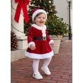 thumbnail image 4 of RUINIXCW Newborn Baby Girl Christmas Outfit Velvet Romper Dress Xmas Santa Elf Dress Infant Baby Girl Fall Winter Plush Trim Long Sleeve Dress Belt Hat, 4 of 8