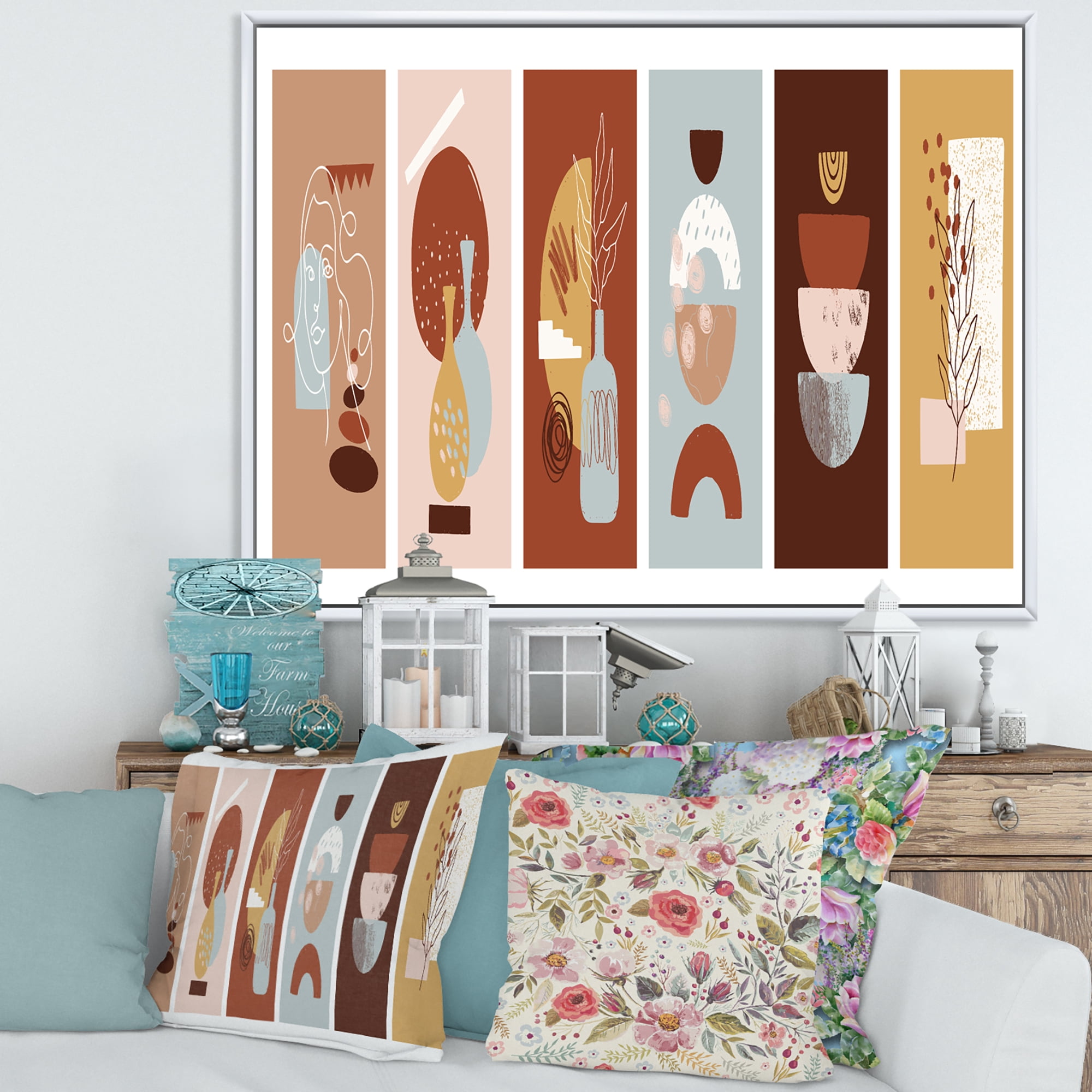 Designart 'Compostion Minimalistic of Organic Shapes V' Modern Framed Canvas Wall Art Print