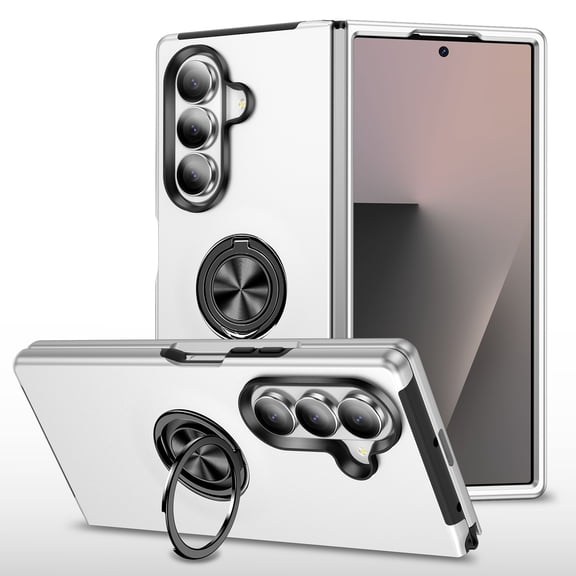 for Samsung Galaxy Z Fold 8 Ultra with Ring Stand, 360°Rotatable Ring Holder Magnetic Kickstand, Matte Back Shockproof Kickstand Protective Phone Case for Samsung Galaxy Z Fold 8 Ultra, Silver