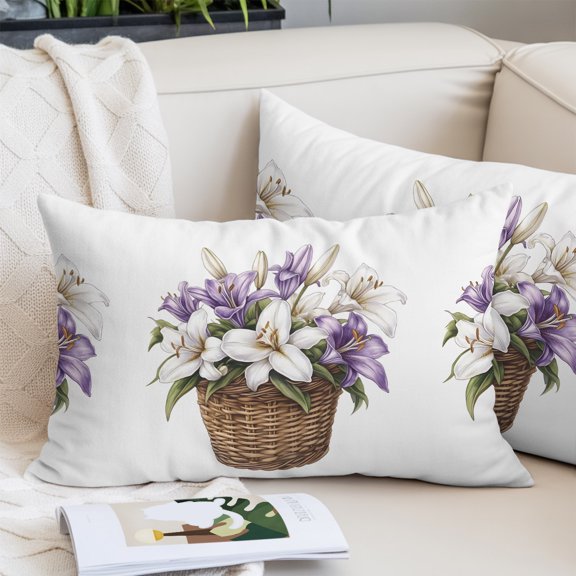 White Spring Floral Pillow Covers 20x26 Inch Standard Size, Lavender Botanical Art Summer Decorative Pillowcase with Zipper, Microfiber Pillow Protector, Breathable Pillowcases for Couch Sofa Bed