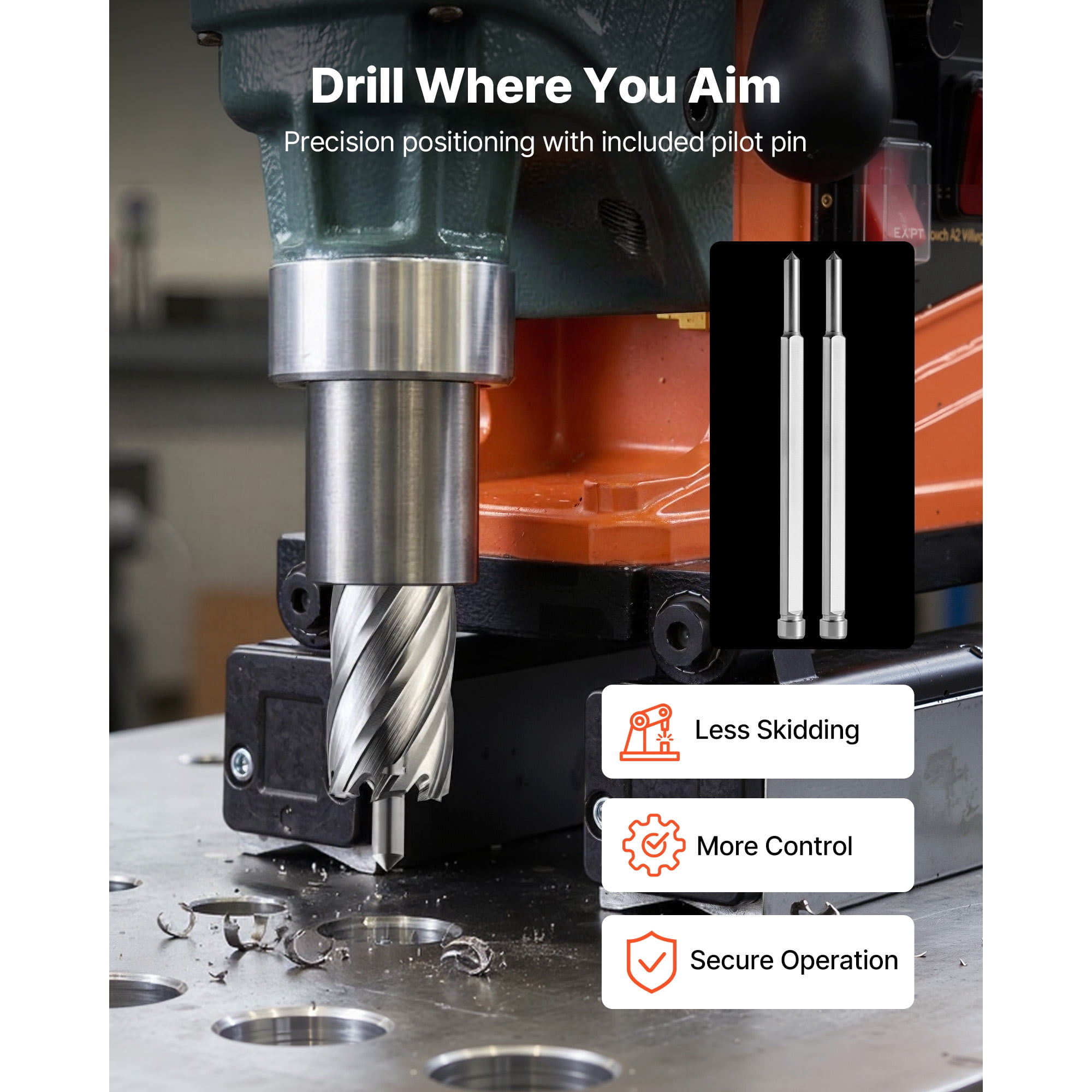 KFFKFF 13-Piece Annular Cutter Set, Universal Shank Drill Bit Kit, 2" Cutting Depth, 7/16" to 1-1/16" Diameter, HSS Material, Includes 11 Drill Bits, 2 Pilot Pins, and Plastic Case