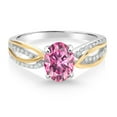 thumbnail image 2 of Gem Stone King 925 Sterling Silver and 10K Yellow Gold Pink Moissanite and White Lab Grown Diamond Engagement Ring for Women (1.52 Cttw, Oval 8X6MM, Available in Size 5, 6, 7, 8, 9), 2 of 3