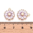 thumbnail image 3 of Real 18K Gold Plated Brass Micro Pave Cubic Zirconia Pendants Nickel Free Flower Lavender 15x12.5x3.5mm Hole: 1.4mm, 3 of 3
