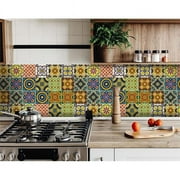 HomeRoots 400040 4 x 4 in. Euro Green Mosaic Peel & Stick Removable Tiles