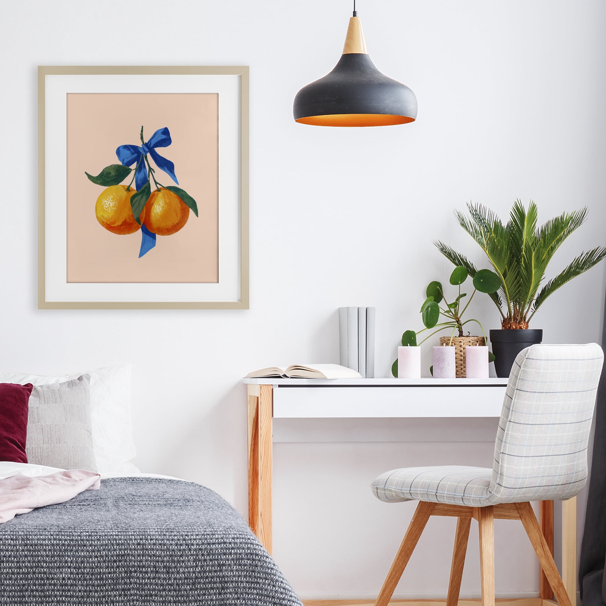 Stupell Industries Two Oranges with Blue Bow Birch Framed Print Under Glass, design by Imagine It Images