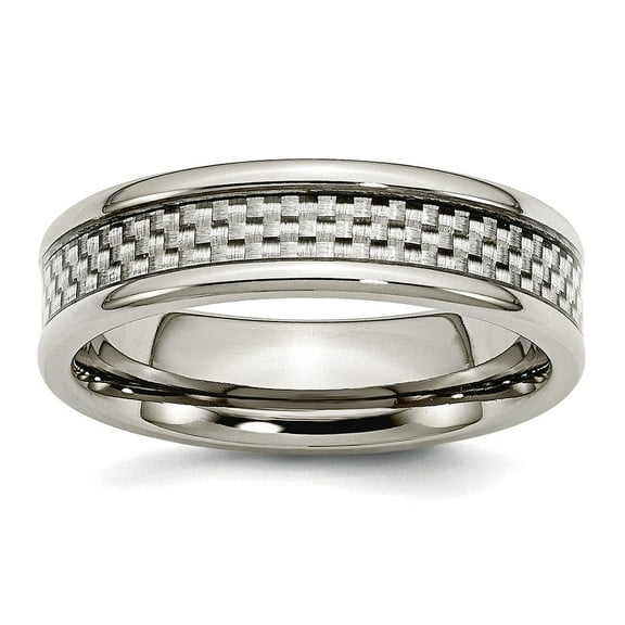 Stainless Steel Rounded Edge Grey Carbon Fiber 6mm Polished Band Ring Size 13 Ring for Women and Men