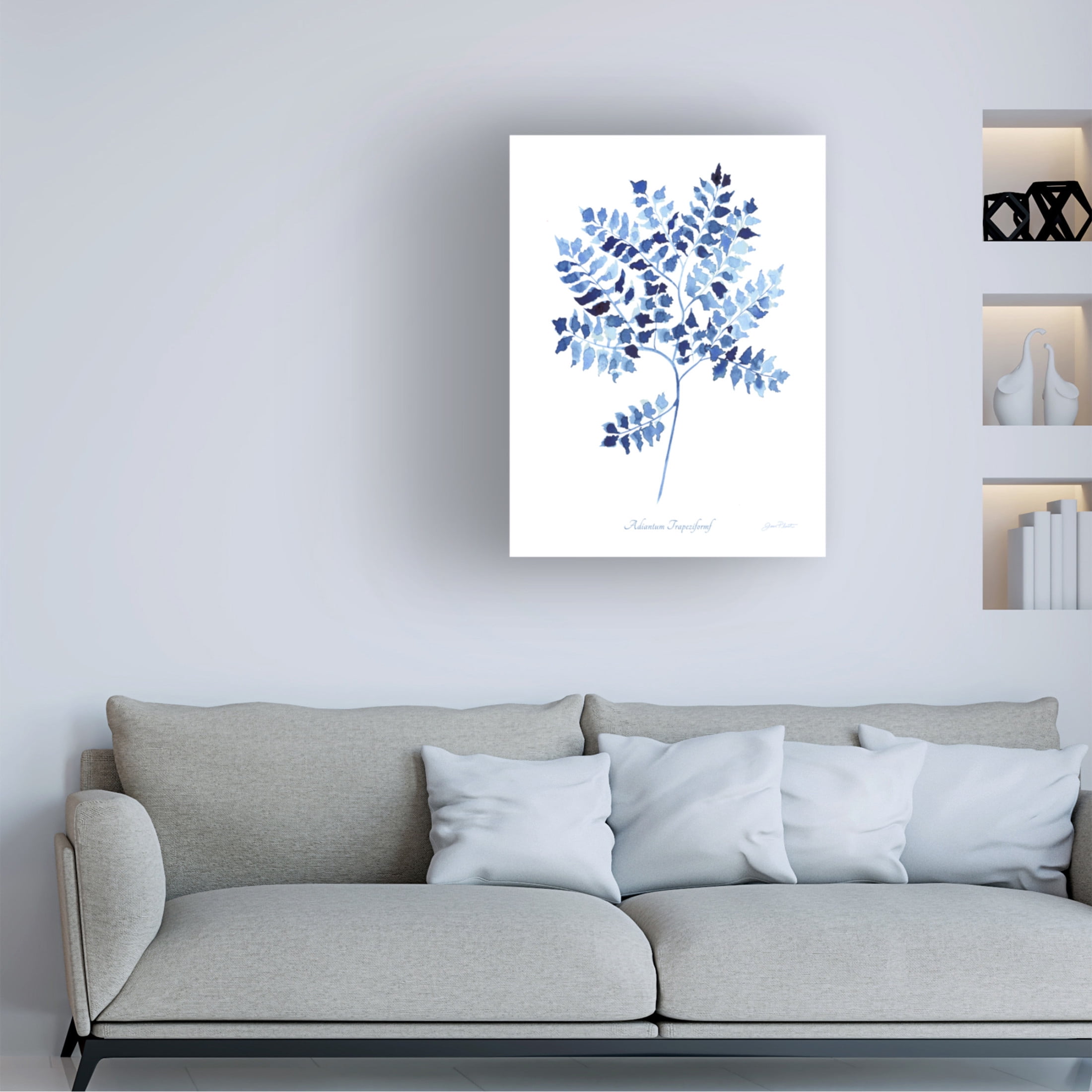 Canvas Wall Art - Jean Plout 'Indigo Botanical 12' Wall Art for Living Room, Bedroom, or Office Décor by Trademark Fine Art - 14 x 19 Inches