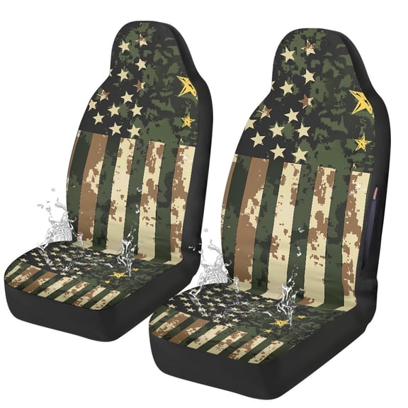 CHAQLIN Scratch Proof Seat Covers for Driving, Polyester Waterproof Auto Front Seats Protector, Camo US Flag