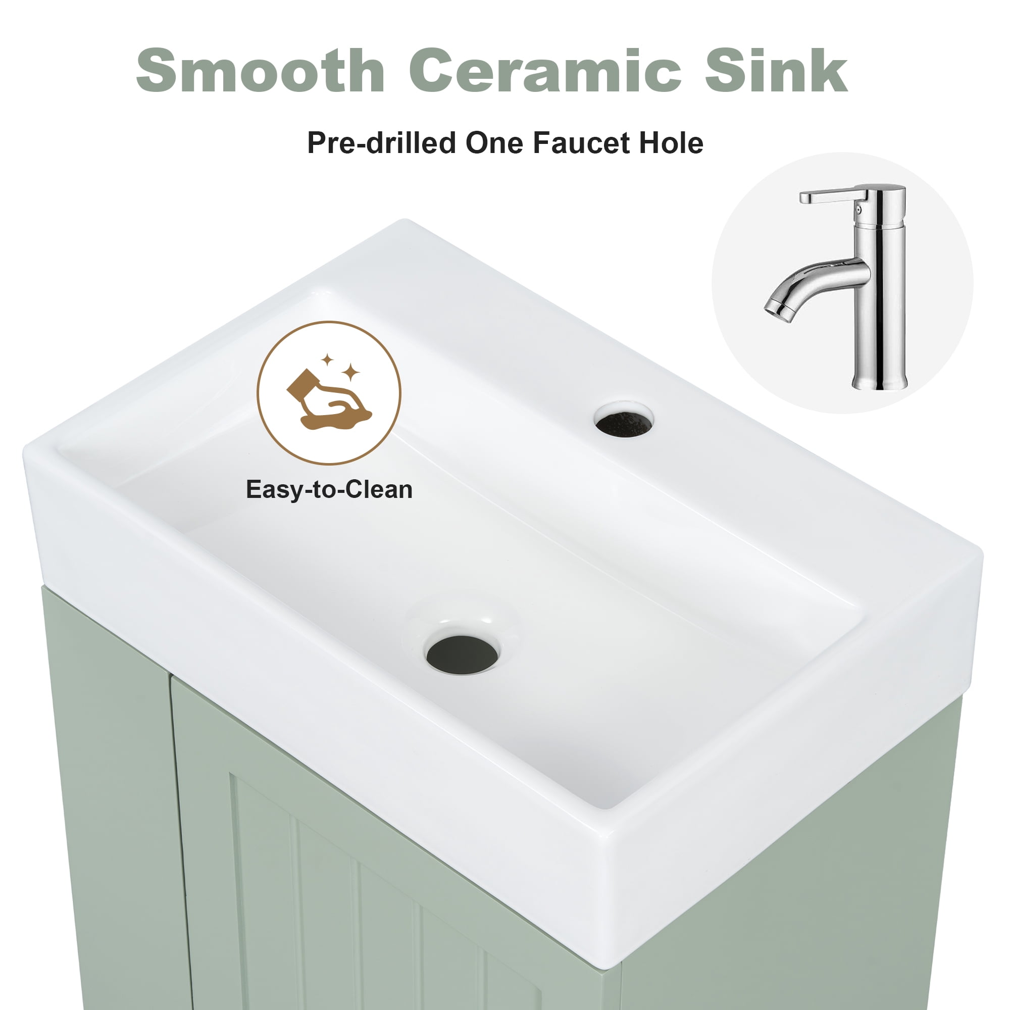 Euroco 20-Inch Bathroom Vanity with Ceramic Sink, MDF Storage Cabinet with Drawer, Side Shelf & Silver Handle – Space-Saving Modern Vanity for Small Bathrooms